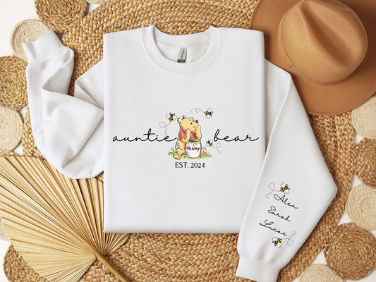 Personalisiertes Tante Bär Sweatshirt mit Kindernamen am Ärmel, Personalisiertes Tante Sweatshirt, Tante mit Nichten Neffen Namen, Geschenk für Tanten