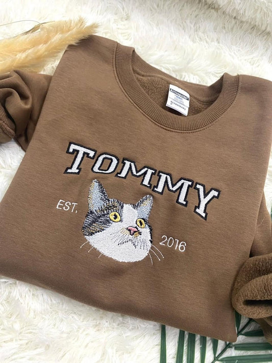 Haustier-Foto-Hoodie, individuelles Katzengesicht-gesticktes Sweatshirt für Haustierliebhaber