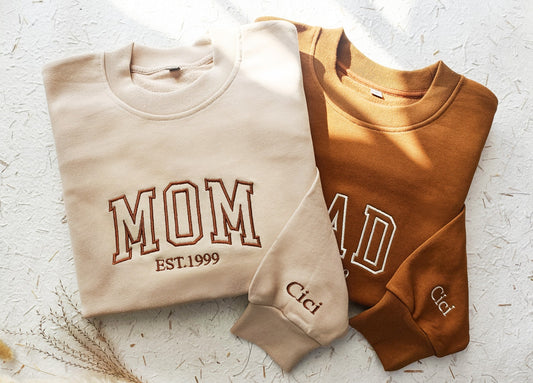 Besticktes Rundhals-Sweatshirt für Mama/Papa, Mama-Sweatshirt, Schwangerschaftsanzeige, werdender Papa, Muttertag, Vatertag