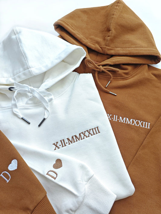 Benutzerdefinierter Bestickter Kapuzenpullover Mit Römischen Ziffern Und Initialen, Valentinstagsgeschenk, Jubiläumsgeschenk, Personalisierter Kapuzenpullover