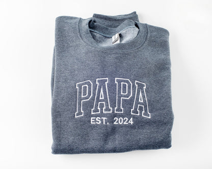 Besticktes Papa Est Sweatshirt, Bestickte Geschenke für den Vater, Geschenk-T-Shirt für neuen Papa, Besticktes Opa Sweatshirt