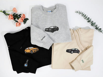 Benutzerdefiniertes Auto besticktes Shirt,Hoodie für Autoliebhaber,Personalisierter Rennauto-Hoodie,Geschenk für Ihn,Auto besticktes Sweatshirt,Geschenk für Papa,Geschenk für Freund