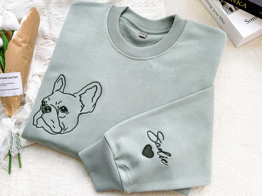 Bestickte Haustier-Sweatshirts Mit Haustierfoto Und Namen, Bestickter Hunde-Kapuzenpullover, Besticktes Haustierportrait, Geschenk Für Hundepapa/Hundemama