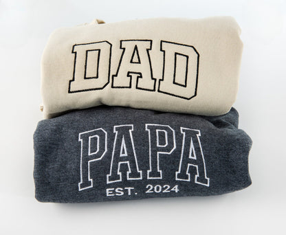 Besticktes Papa Est Sweatshirt, Bestickte Geschenke für den Vater, Geschenk-T-Shirt für neuen Papa, Besticktes Opa Sweatshirt