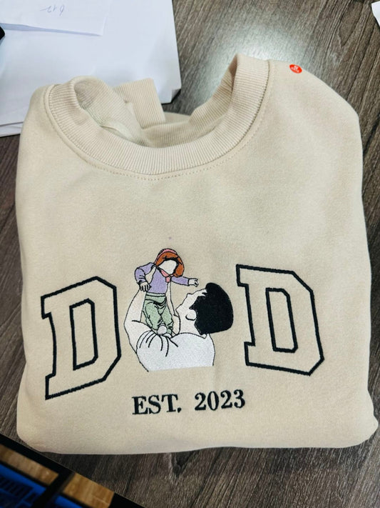 Papa Sweatshirt Benutzerdefinierter Vater Und Sohn, Personalisiertes Portrait Vom Foto Sweatshirt Bestickt, Hoodie Lustige Papa Hoodies Vatertagsgeschenk