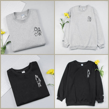 Personalisiertes Besticktes Portrait Sweatshirt, Personalisierter Foto Hoodie, Sweatshirt Für Ihn, Name Auf Manschettenknöpfe Gestickt, Paar Hoodie, Jubiläumsgeschenk