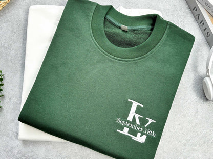Benutzerdefinierte Stickerei Paar Initialen mit Datum Swetshirt, Stickerei Crewneck, personalisierte Stickerei Sweatshirt, personalisierte Geschenk
