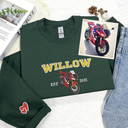 Bestickter Auto-Kapuzenpullover, Autofoto bestickt, Benutzerdefinierter Autonamen-Kapuzenpullover, Oldtimer bestickt, Jubiläumsgeschenke für Autoliebhaber
