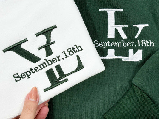 Benutzerdefinierte Stickerei Paar Initialen mit Datum Swetshirt, Stickerei Crewneck, personalisierte Stickerei Sweatshirt, personalisierte Geschenk