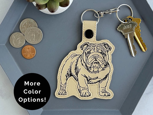 Maßgeschneiderter Bestickter Englische Bulldogge-Porträt-Schlüsselanhänger - Skizzenstil Schlüsselanhänger oder Taschenanhänger, Mehrere Farboptionen, Perfektes Geschenk für Hundeliebhaber