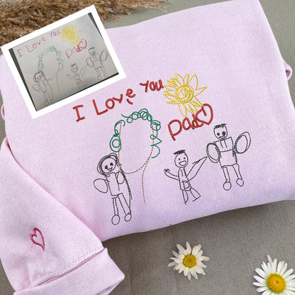 Besticktes Kinder-Sweatshirt mit Zeichnung - Personalisierte Geschenke für Mama und Papa, Umriss-Portrait-Shirt