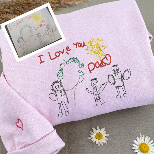 Besticktes Kinder-Sweatshirt mit Zeichnung - Personalisierte Geschenke für Mama und Papa, Umriss-Portrait-Shirt