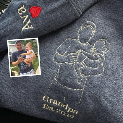 Bestickter Kapuzenpullover für Papa und Tochter | Personalisiertes Sweatshirt für Papa | Kapuzenpullover für Papa | Umrissfoto | Familienporträt | Weihnachtsgeschenk