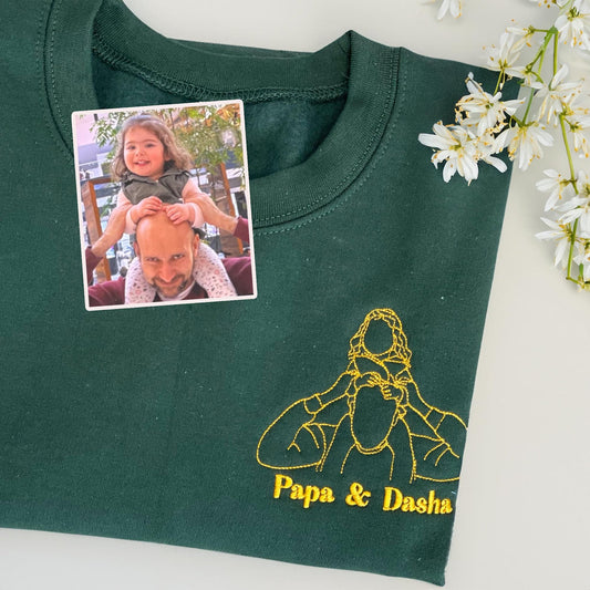 Bestickter Kapuzenpullover für Papa und Tochter | Personalisiertes Sweatshirt für Papa | Kapuzenpullover für Papa | Umrissfoto | Familienporträt | Weihnachtsgeschenk