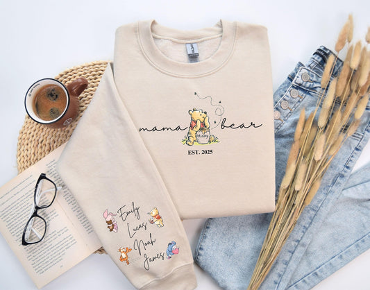 Personalisiertes Mama Bär Sweatshirt, Mama Est mit Kindernamen auf dem Ärmel Sweatshirt, personalisiertes Mama Sweatshirt, Personalisiertes Muttertagsgeschenk