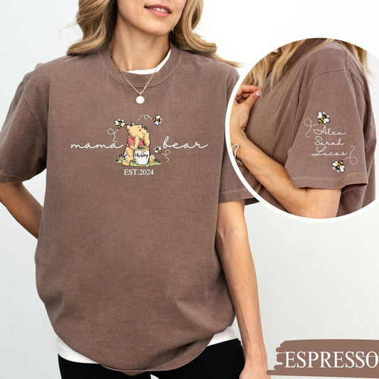 Custom Mama Bär Shirt, Mama mit Kindernamen auf dem Ärmelshirt, personalisiertes Muttertagsshirt, Personalisiertes Muttertagsshirt