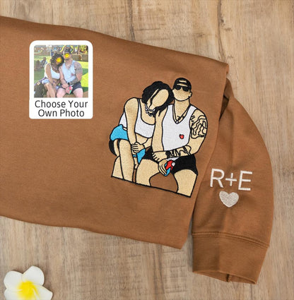 Personalisierte Partner-Hoodies mit gestickten Porträts, individuelle Sweatshirts mit Pärchenfotos