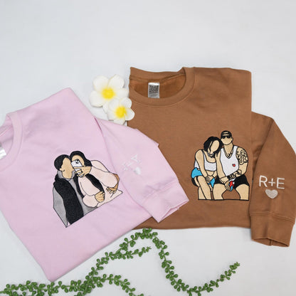 Personalisierte Partner-Hoodies mit gestickten Porträts, individuelle Sweatshirts mit Pärchenfotos