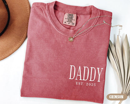 Daddy Est Shirt, Daddy Pocket Tee, Vatertagsgeschenke von Kindern, Geburtstagsgeschenk für Papa, Neuer Papa Geburtstags-T-Shirt, Vatertags-Shirt-Geschenk