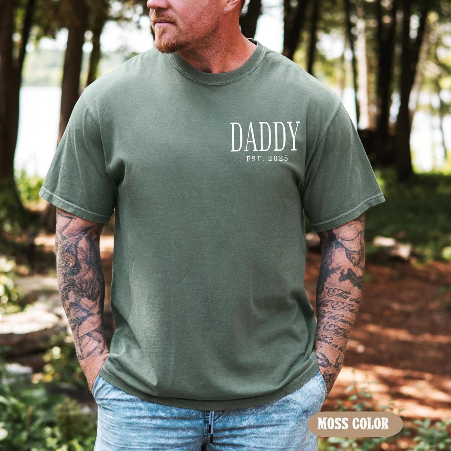 Daddy Est Shirt, Daddy Pocket Tee, Vatertagsgeschenke von Kindern, Geburtstagsgeschenk für Papa, Neuer Papa Geburtstags-T-Shirt, Vatertags-Shirt-Geschenk