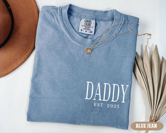Daddy Est Shirt, Daddy Pocket Tee, Vatertagsgeschenke von Kindern, Geburtstagsgeschenk für Papa, Neuer Papa Geburtstags-T-Shirt, Vatertags-Shirt-Geschenk