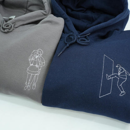 Hoodie mit besticktem Pärchenporträt, personalisiertes Sweatshirt nach Foto, liebevolles Geschenk