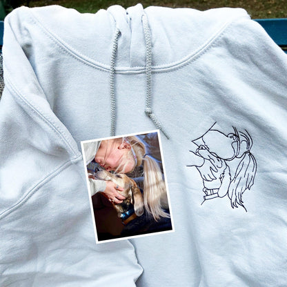 Hoodie mit besticktem Pärchenporträt, personalisiertes Sweatshirt nach Foto, liebevolles Geschenk