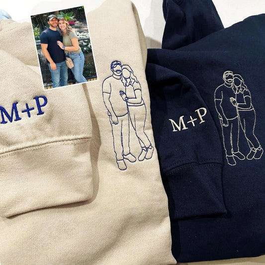 Hoodie mit besticktem Pärchenporträt, personalisiertes Sweatshirt nach Foto, liebevolles Geschenk