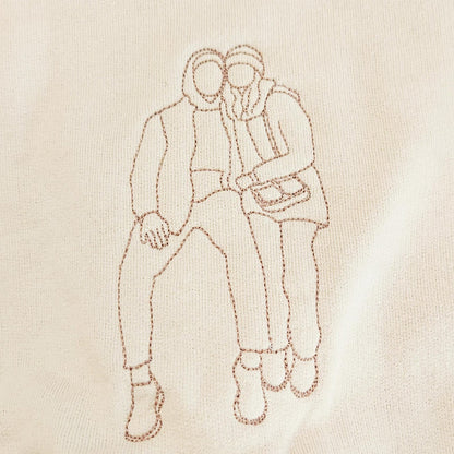 Hoodie mit besticktem Pärchenporträt, personalisiertes Sweatshirt nach Foto, liebevolles Geschenk
