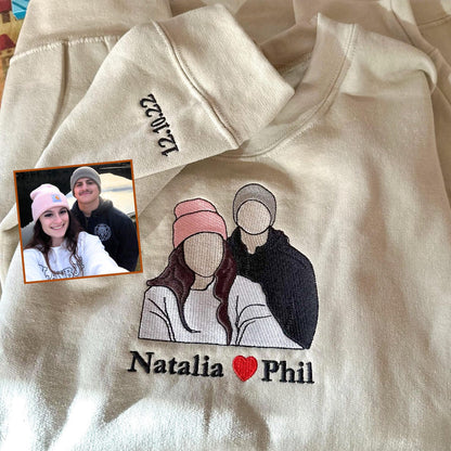 Individuell besticktes Sweatshirt mit Ihrem Foto, personalisierter Hoodie mit Pärchenporträt für Sie und Ihn
