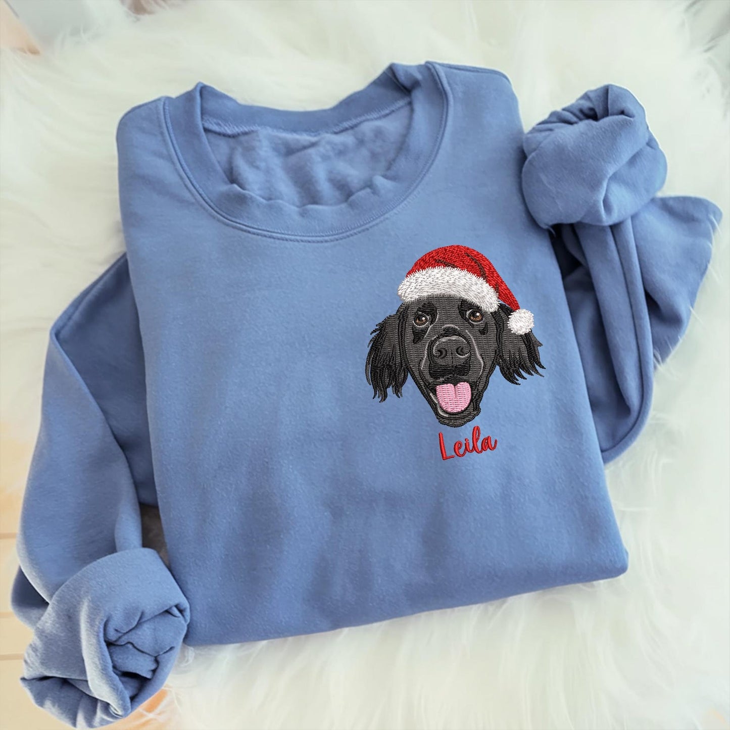 Personalisierter Weihnachts-Sweatshirt mit Haustier-Stickerei – Foto-Geschenk für Hunde- & Katzenliebhaber
