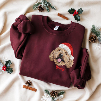 Personalisierter Weihnachts-Sweatshirt mit Haustier-Stickerei – Foto-Geschenk für Hunde- & Katzenliebhaber