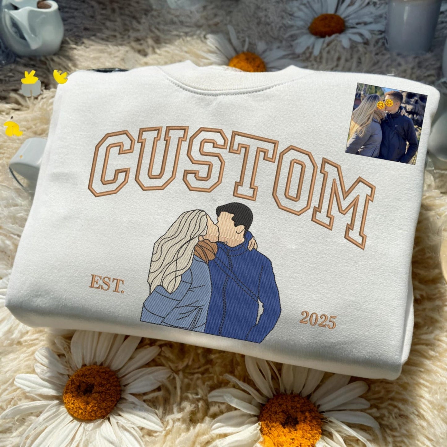 Hoodie mit bestickten Partnergesichtern, personalisiertes Foto auf Sweatshirt, Geschenkidee zum Jahrestag