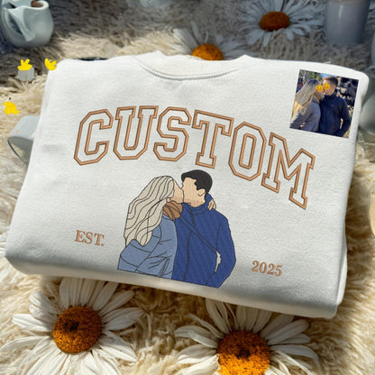 Hoodie mit bestickten Partnergesichtern, personalisiertes Foto auf Sweatshirt, Geschenkidee zum Jahrestag