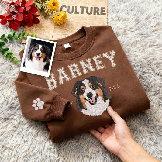 Personalisierter Sweatshirt mit Haustierporträt-Stickerei – ideales Geschenk für Hunde- & Katzenliebhaber