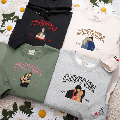 Hoodie mit bestickten Partnergesichtern, personalisiertes Foto auf Sweatshirt, Geschenkidee zum Jahrestag