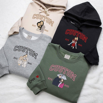 Individuell bestickter Hoodie mit Porträtmotiv – Personalisierter Partner-Foto-Sweatshirt, einzigartiges Geschenk für Paare