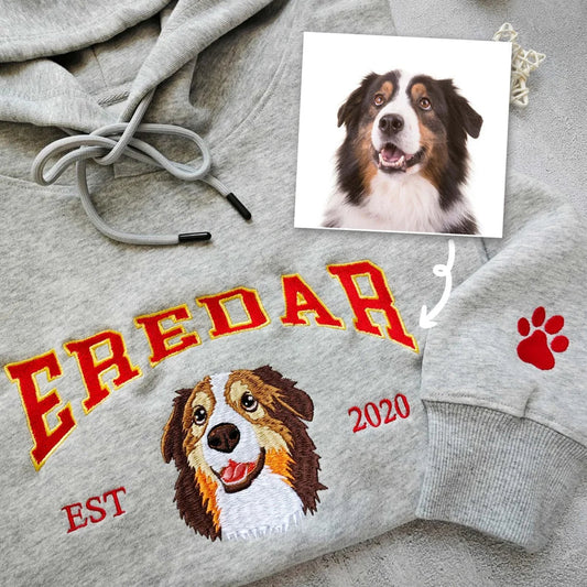Benutzerdefinierter Hunde-Kapuzenpullover, bestickter Hundename, personalisiertes Haustier-Gesichts-Sweatshirt von Ihrem Foto, Kapuzenpullover im Varsity-Stil, Geschenke für Hundeliebhaber