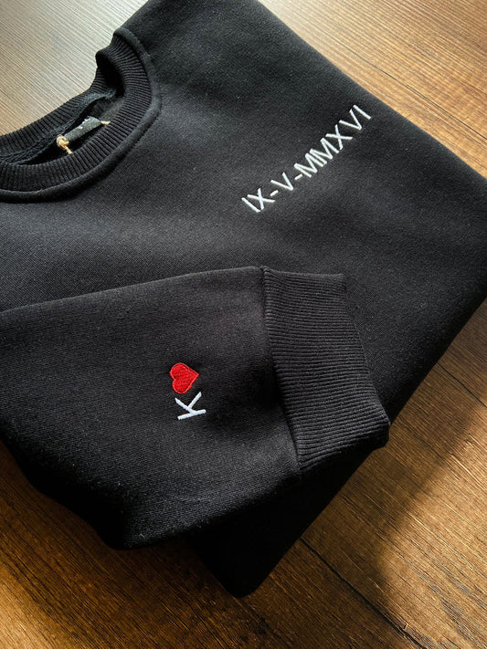 Kapuzenpullover mit römischen Ziffern, Paar-Sweatshirt, personalisiertes besticktes Sweatshirt, Stickerei-Sweatshirt