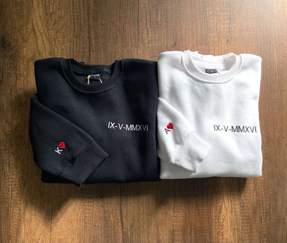 Kapuzenpullover mit römischen Ziffern, Paar-Sweatshirt, personalisiertes besticktes Sweatshirt, Stickerei-Sweatshirt