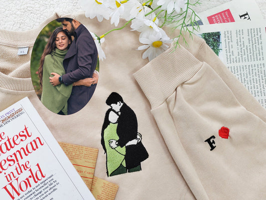Personalisierter Hoodie mit Fotoportrait, besticktes Sweatshirt, Paar Hoodie, Line Art Foto Sweatshirt, Geschenk für Sie/Ihn
