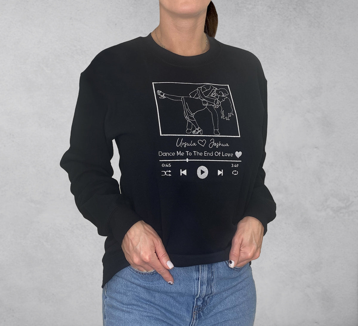 Individuell besticktes Portrait-Sweatshirt mit Lied, besticktes Umriss-Foto-Sweatshirt, personalisierte Paar-Hoodies, Portrait vom Foto