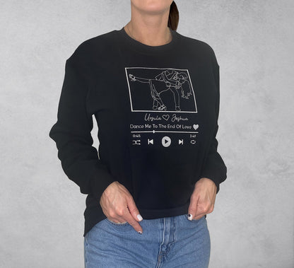 Individuell besticktes Portrait-Sweatshirt mit Lied, besticktes Umriss-Foto-Sweatshirt, personalisierte Paar-Hoodies, Portrait vom Foto
