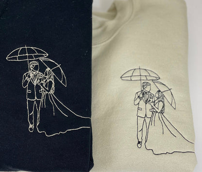 Individuell besticktes Porträt-Umriss-Sweatshirt oder Kapuzenpullover, passender Jubiläums-Hoodie mit Foto-Umriss für Freund, Freundin und Ihn, individuelle römische Ziffern