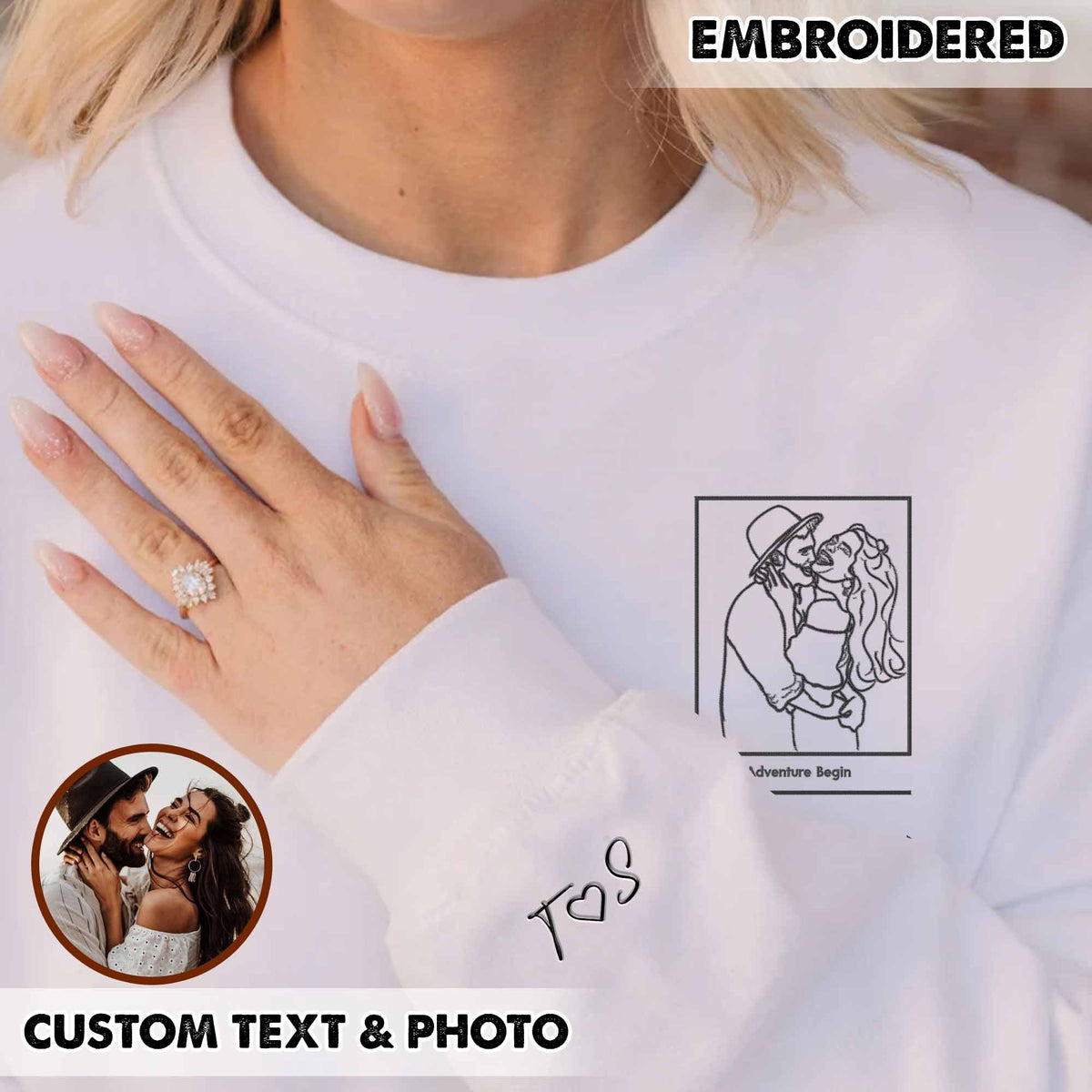 Benutzerdefinierte personalisierte Foto Portrait bestickt Sweatshirt Paar Hoodie