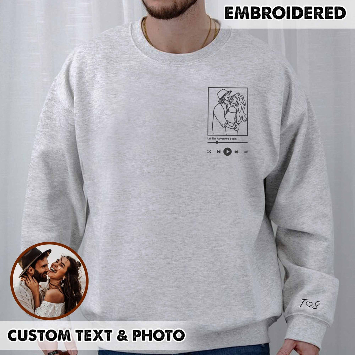 Benutzerdefinierte personalisierte Foto Portrait bestickt Sweatshirt Paar Hoodie