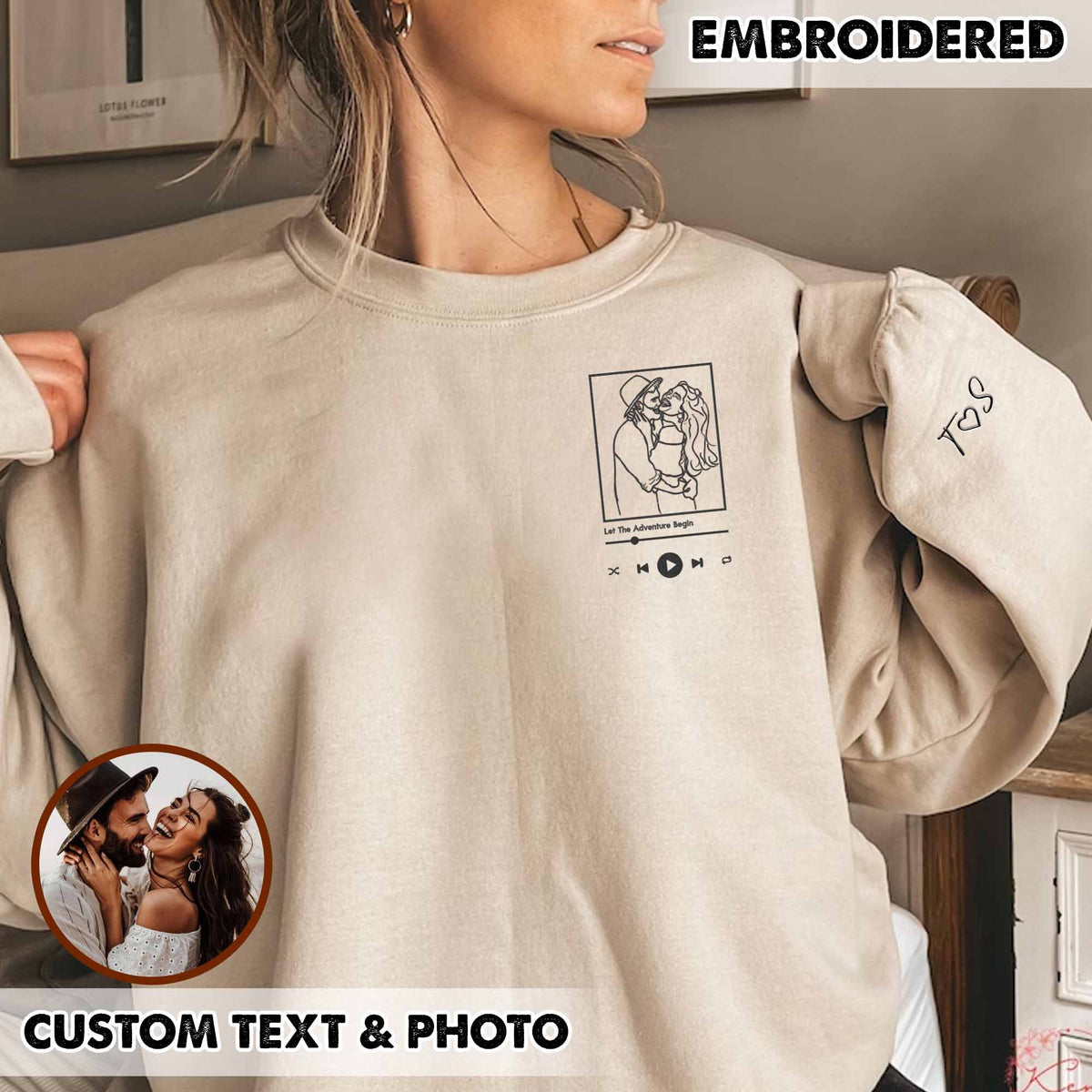 Benutzerdefinierte personalisierte Foto Portrait bestickt Sweatshirt Paar Hoodie