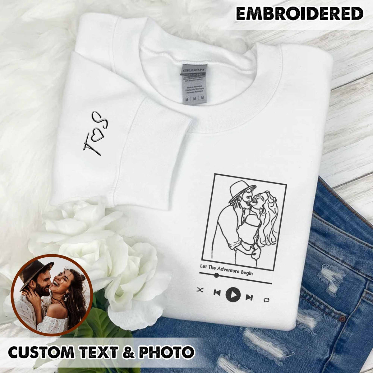 Benutzerdefinierte personalisierte Foto Portrait bestickt Sweatshirt Paar Hoodie