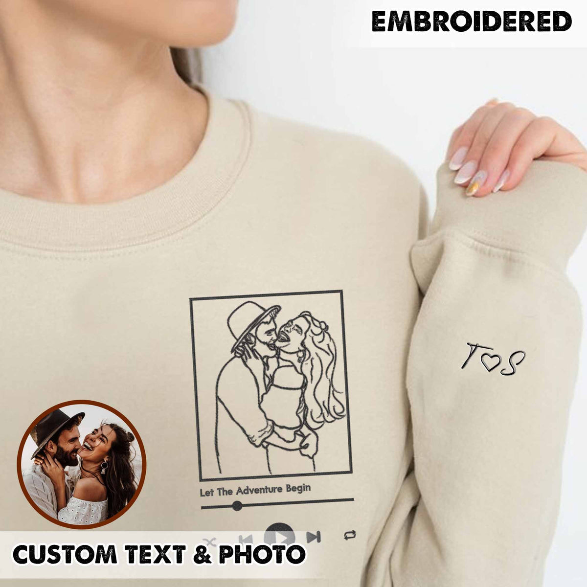 Benutzerdefinierte personalisierte Foto Portrait bestickt Sweatshirt Paar Hoodie