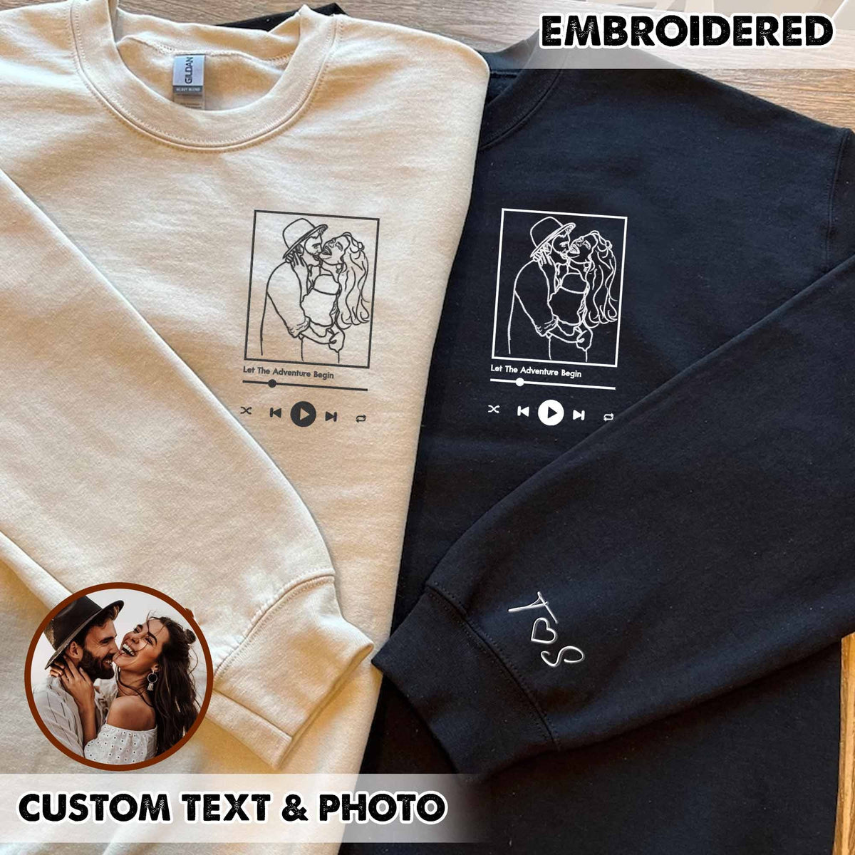 Benutzerdefinierte personalisierte Foto Portrait bestickt Sweatshirt Paar Hoodie